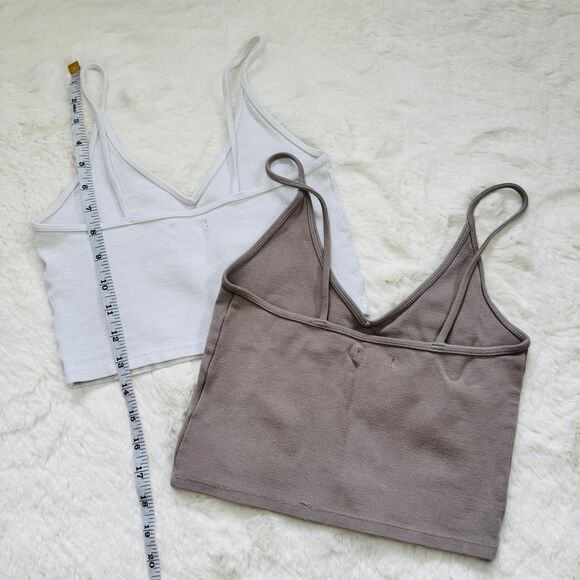 Aritzia V-Neck Cami Crop Tops XXS - White & Tan - Set of 2 - Picture 3 of 3